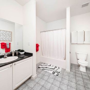 Updated bathrooms with double vanities in select units